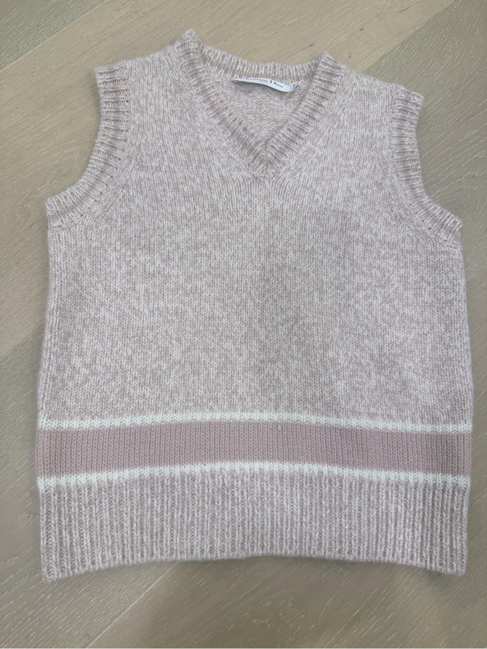 Dior Blush Pink & White V-Neck Sleeveless Knit Vest